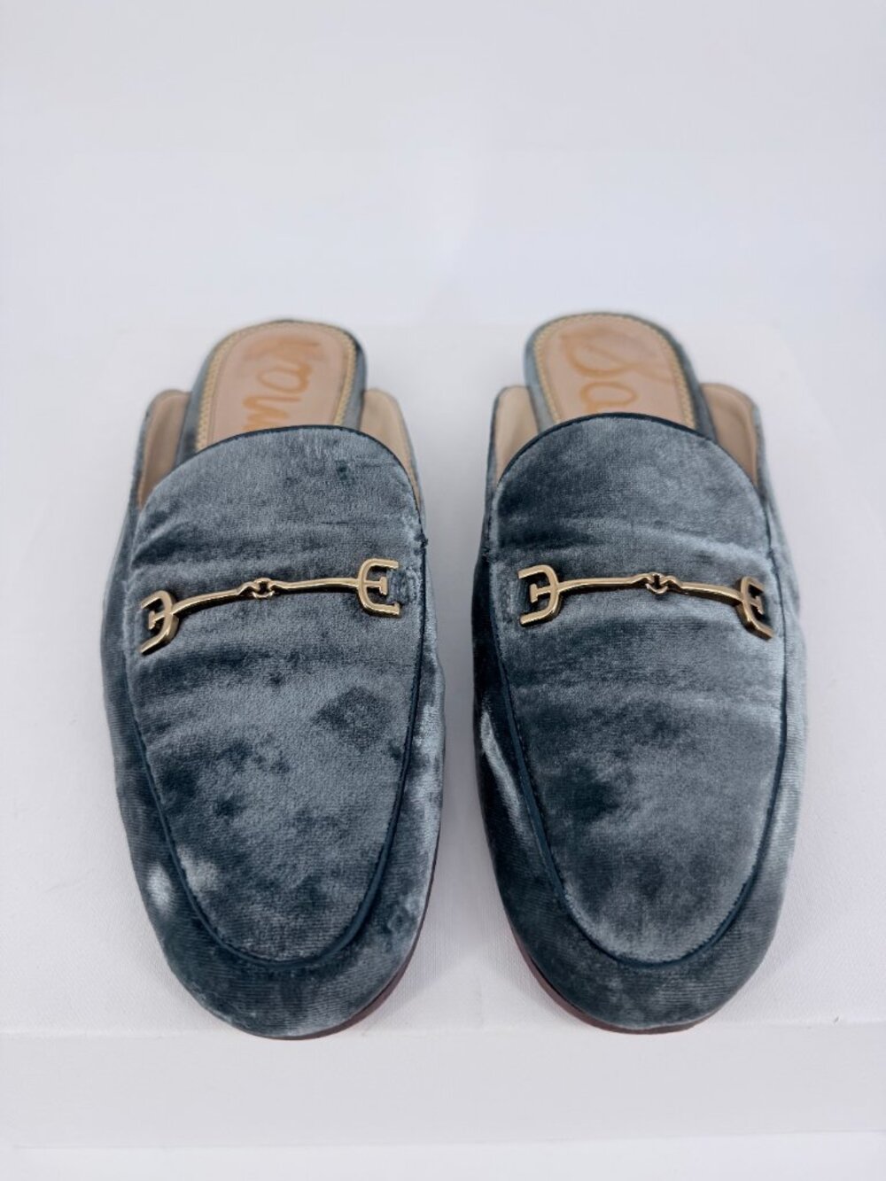 Sam Edelman Linnie Green Velvet Gold Accent Horsebit Mule Loafers 8W - Picture 11 of 15